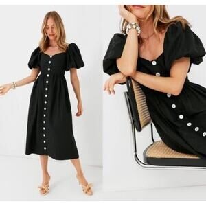 NWOT Pomander Place Tuckernuck Alexis Midi Dress •XXL 16•Black Linen Puff Sleeve